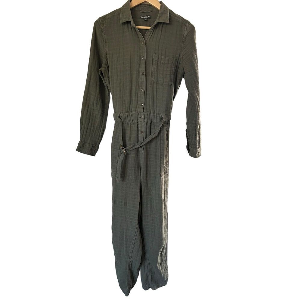 Toad‎ & Co Size M Tamarac Long-Sleeve Belted Jumpsuit Beetle Color 100% Cotton